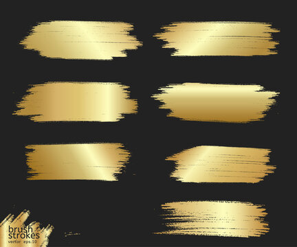 Strip Gold Texture. Vector Golden Hand Painted Smear Stroke Stain. Abstract Art Background. Collection Of Golden Paint Strokes. Illustration - Vector