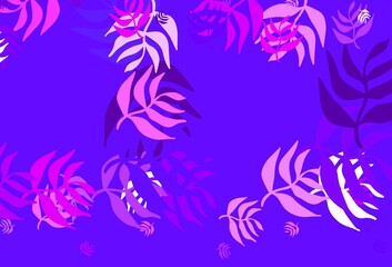 Light Purple, Pink vector doodle background with leaves.