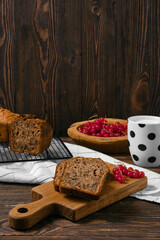 Fresh biscuit cake with walnut on the table
