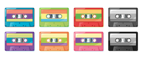 Fototapeta premium Cassette audio retro pop musique walkman années 80 fluo couleur mix playlist enregistrement illustration vectoriel