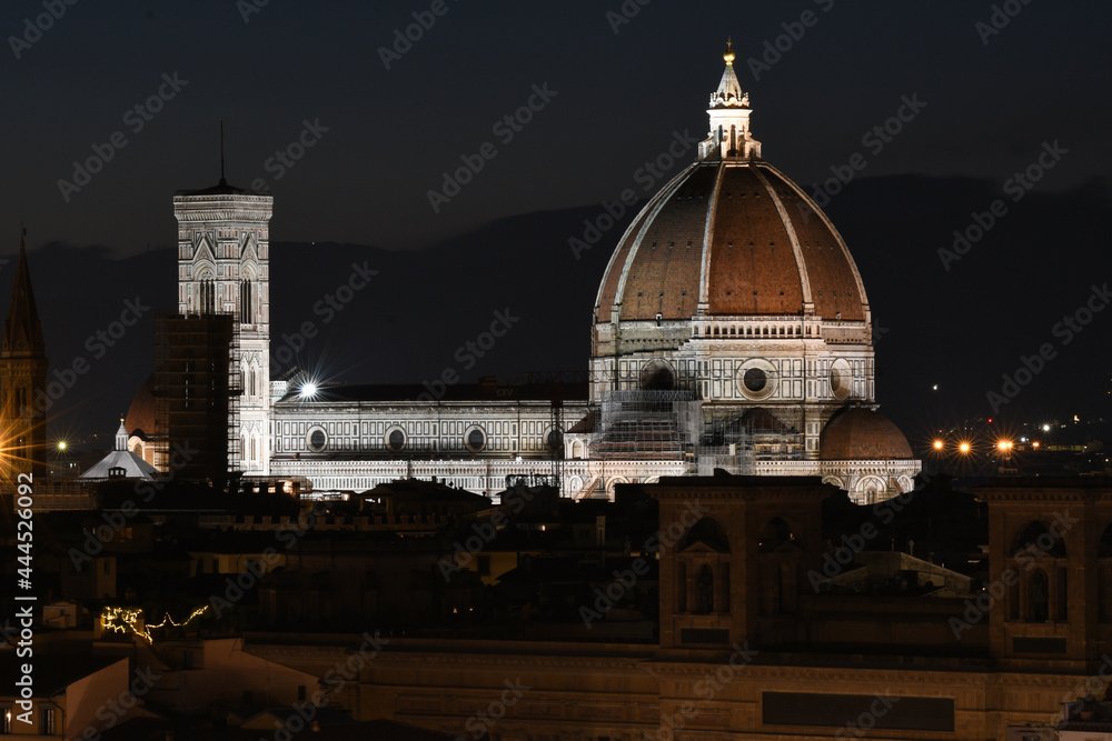 Wall mural night view of cathedral of santa maria del fiore in florence seen from piazzale michelangelo. italy