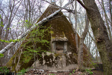 Rustic wild forests and old, partially blown up bunkers from the 2nd World War of the former MIMO plants in Leipzig Plaussig ,Germany