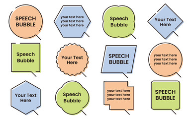 黒いラインのシンプルなふきだし　カラフル（サンプル文字入り）