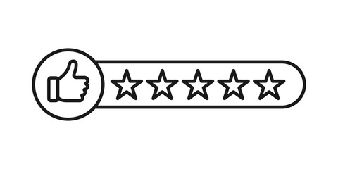 Customer review rating icon vector illustration. 5 star rating icon vector design template. Review Rating with Five Star vector icon flat design for website, symbol, logo, sign, mobile, app, UI.