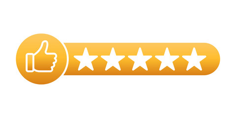 Customer review rating icon vector illustration. 5 star rating icon vector design template. Review Rating with Five Star vector icon flat design for website, symbol, logo, sign, mobile, app, UI.