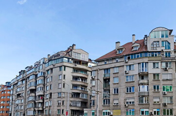 Residential neighborhood with interesting modern structures maximizing the use of roof spaces, Sofia, Bulgaria  