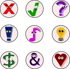 vector marks with eyes, having different colors