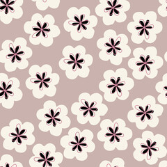 Seamless background with floral pattern. White flowers on a gray background. Floral baby background in flat style for printing on fabric, wallpaper, paper, curtains, tablecloths. Vector illustration