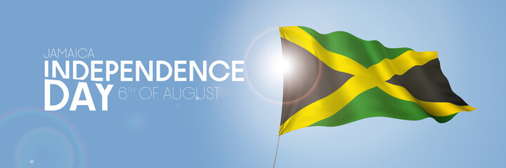 Jamaica happy independence day greeting card, banner with template text vector illustration
