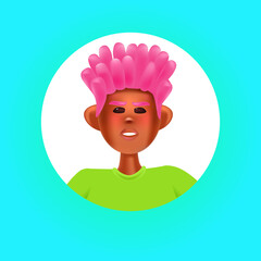 male person head in round frame cute hipster man avatar cartoon character portrait