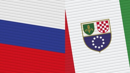 Bosnia and Herzegovina and Russia Flags Together Fabric Texture Illustration Background