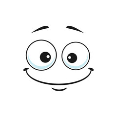 Easygoing smiley with sincere smile isolated icon. Vector amiable emoji with pleasant manner. Emoji cheerful expression, kind emoticon. Good-tempered or well-natured face, funny emoji with big eyes
