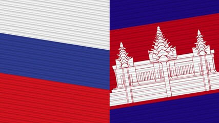 Cambodia and Russia Flags Together Fabric Texture Illustration Background