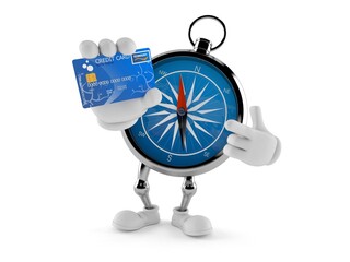 Compass character holding credit card