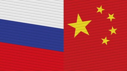 China and Russia Flags Together Fabric Texture Illustration Background