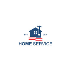 logo design home service, repair, hammer, wrench for business is a home renovation company.