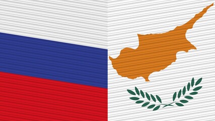 Cyprus and Russia Flags Together Fabric Texture Illustration Background