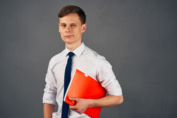 business man in shirt with tie red folder office work finance