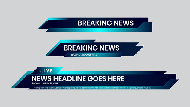 Lower third vector blue design template. Set of TV banners and bars for news and sport channels, streaming and broadcasting. Collection of lower third for video editing on transparent background.