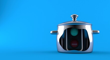 Obraz premium Green traffic light inside kitchen pot