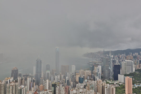 View skyline building with storm in rainy season at Victoria Peak 11 Jue 2021