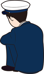 膝を抱える男性運転手