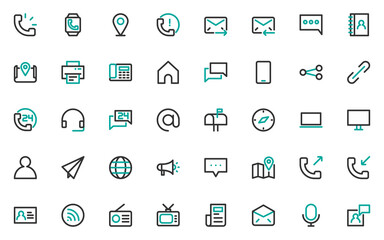 set of communication line icons, contact, address