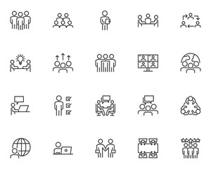 set of business people line icons, team, teamwork,