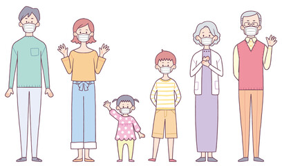 マスクをした家族　セット