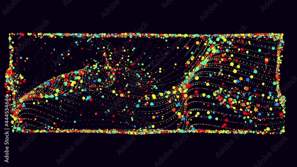 Poster abstract waves bg. multi colored particles form waves on a limited surface of plane. rectangle. beau