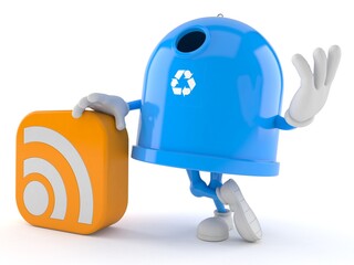 Recycling bin character with RSS icon