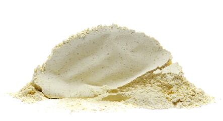 Heap of chickpea flour isolated on white background