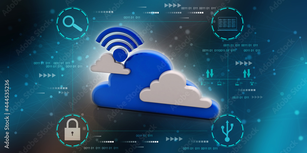Poster 3d rendering cloud online storage icons with wifi