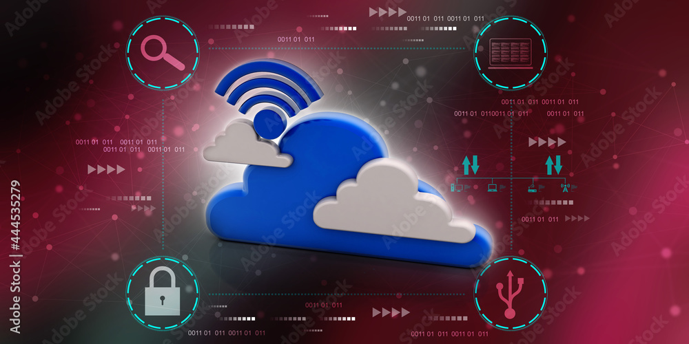 Poster 3d rendering cloud online storage icons with wifi