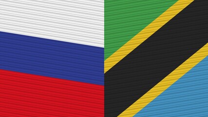 Tanzania and Russia Flags Together Fabric Texture Illustration Background