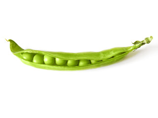 Fresh green peas in pods isolated on white background.