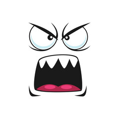 Shocked emoticon in bad mood, angry emoji face isolated shouting smiley with wide open mouth, screaming character. Frightened horror face expression, crazy screaming emoticon, fear face expression
