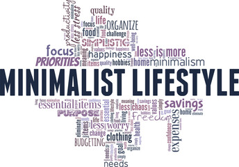 Minimalist lifestyle vector illustration word cloud isolated on a white background.