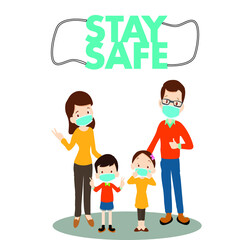 Stay safe, stay home. posters, please wear face mark, vectors ilustration family.