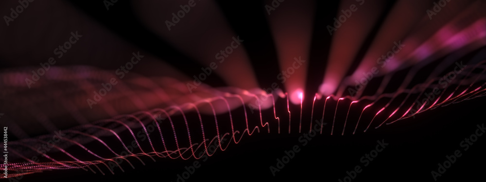 Poster abstract 3d illustration glow pink red canvas wireframe for business technology background. 3d rende