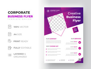 Corporate business flyer template design Purple color. marketing, business proposal, promotion, advertise, publication, cover page. digital marketing agency flyer design. new business flyer design