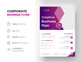 Corporate business flyer template design Purple color. marketing, business proposal, promotion, advertise, publication, cover page. digital marketing agency flyer design. new business flyer design
