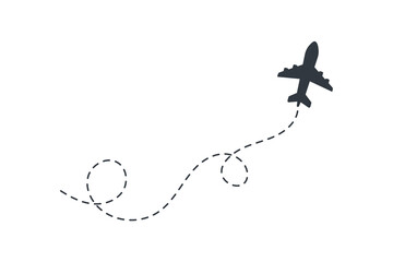 Airplane routes. Travel vector icon. Travel from start point and dotted line tracing.