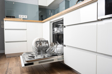 Modern dishwasher in the kitchen interior