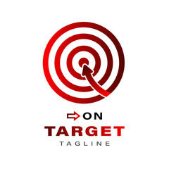 Target Icon Logo Design Template for marketing technology business health company in red and white color modern high-end look. Dartboard and arrow vector design