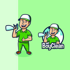 Cleaning Service Cartoon Mascot Logo Illustration