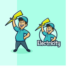 Repairman holding a thunder for electricity mascot logo illustration