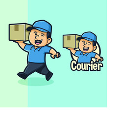 Courier with holding a box mascot logo illustration