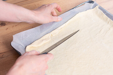 Cooking pizza in the kitchen. Pizza making process