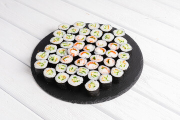 Sushi rolls. Tasty set of sushi close up shot